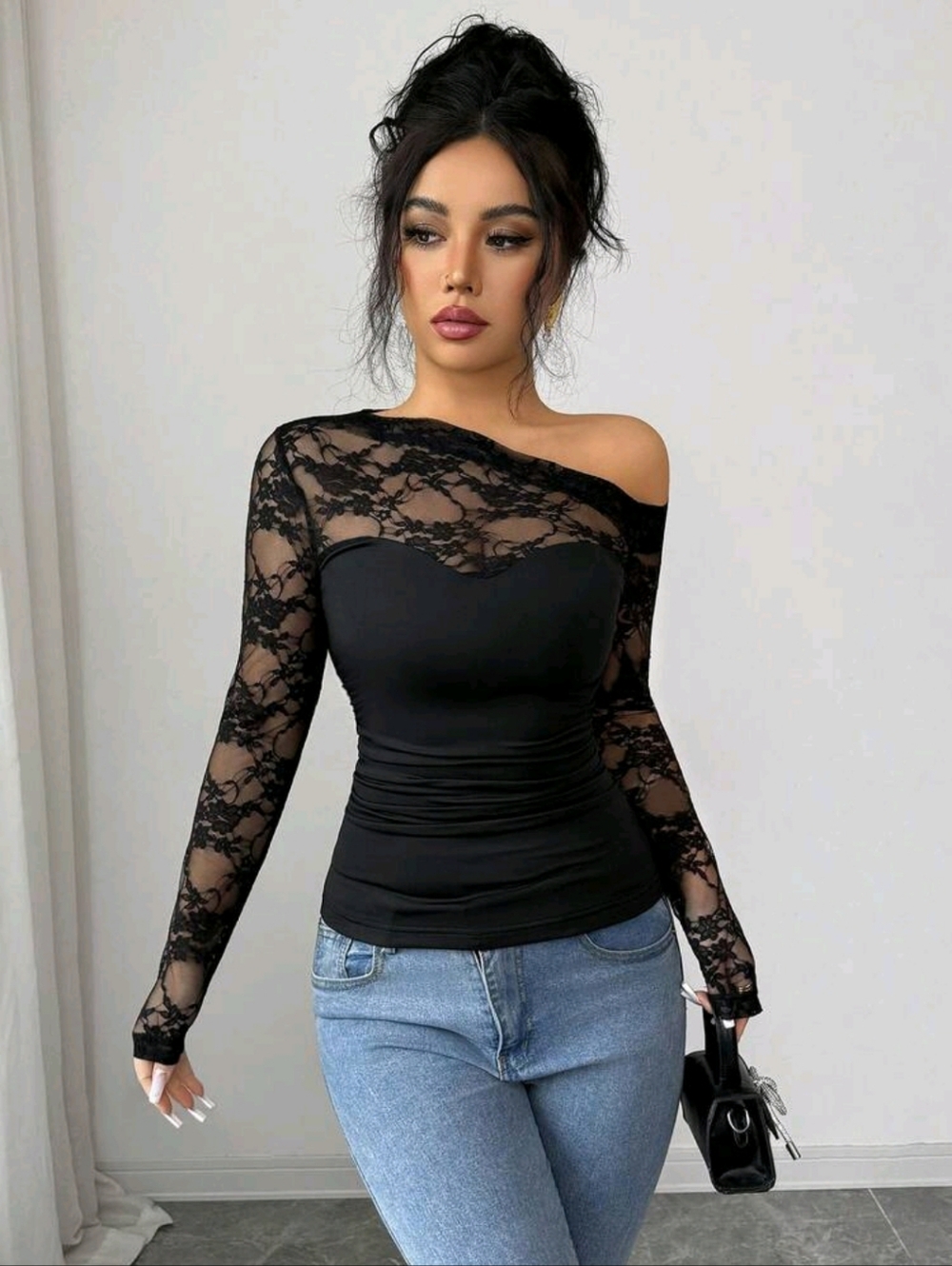🩷Last One🩷 Elegant Black Lace Long Sleeve Blouse Size 4